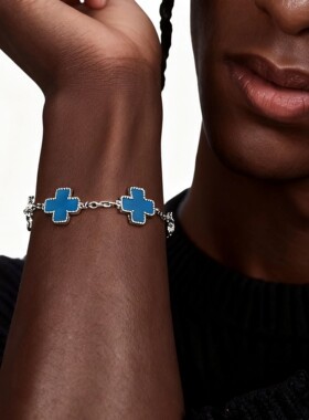 欧美嘻哈风玛瑙蓝色十字架手链