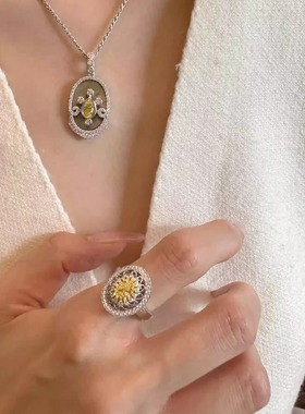 精工镂空黄钻戒指镶嵌锆石宫廷风