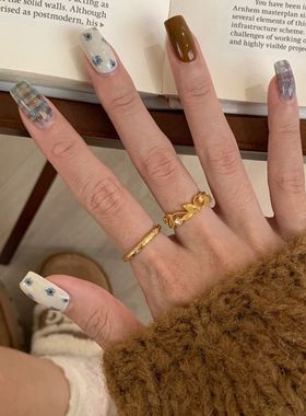 Vintage中古风拉丝黄钻树叶戒指微镶重工镂空高级气质小众食指戒