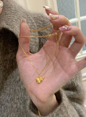 轻奢法式复古拉丝镶钻南瓜葫芦项链精致古法新中式独特精致锁骨链