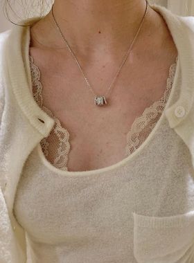 Vintage中古风拉丝三环万花筒项链轻奢小众设计感精致时尚锁骨链