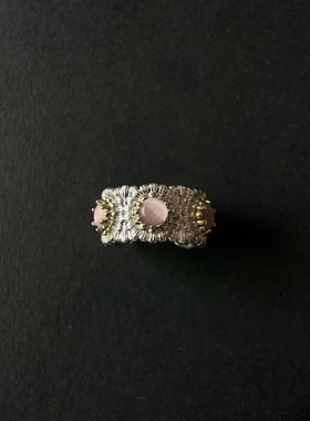 【冰蓝雏菊】意大利重工轻奢彩宝雏菊指环复古设计拉丝花朵精致女