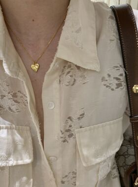 轻奢中古风磨砂质感拉丝锤纹爱心项链个性少女百搭精致时尚锁骨链