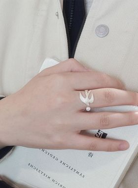 【飞鸟与追逐】燕子珍珠戒指女新中式小众时尚精致显气质开口指环