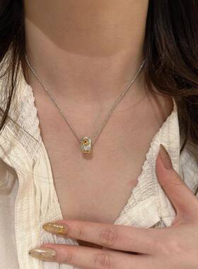 新中式国风拉丝金刚杵路路通项链复古镂空镶钻高级精致百搭锁骨链