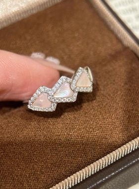 法式复古高级感爱心贝壳蛇形戒指精致镶嵌锆石叠戴时尚百搭食指戒