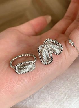 法式复古清冷拉丝镂空麦穗枕头戒指麻花小众设计个性精工气质指环
