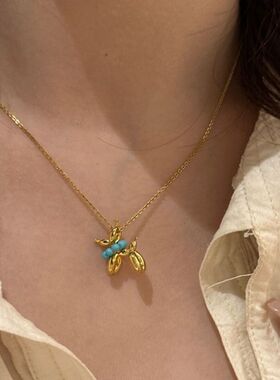 轻奢高级新中式气球小狗项链国潮多巴胺可爱设计精致锁骨链