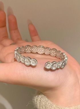 Vintage法式复古蓝色玉髓小雏菊戒指小众设计精致百搭中古风手饰