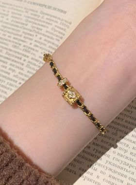 轻奢中古风贵气小香风黑金编织小蛮腰手链精致时尚百搭手饰新中式