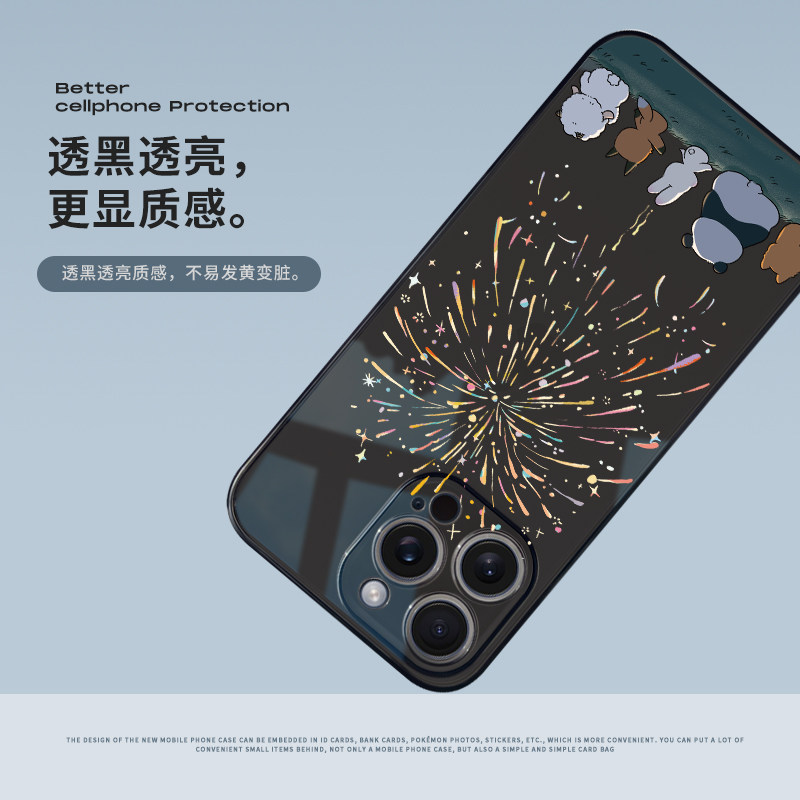 适用iPhone16手机壳苹果15pro透明14promax镜头全包13可爱熊猫xr创意看烟花苹果12pro硅胶软壳11防摔xsmax壳
