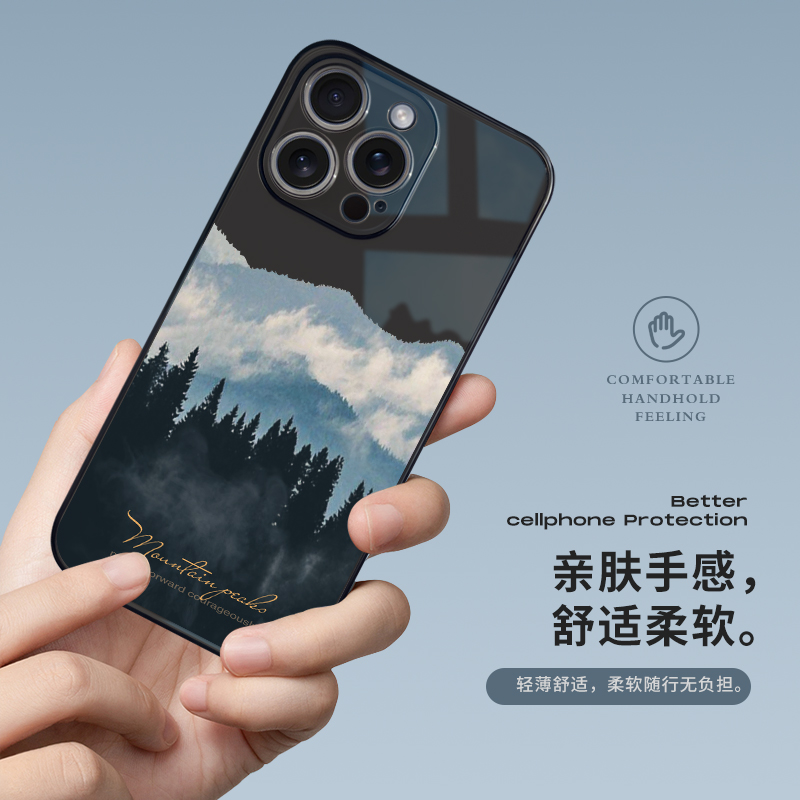 适用于苹果15pro透黑手机壳iPhone16新款14promax防摔全包12个性创意云雾山峰11promax硅胶软壳13pro文艺小众
