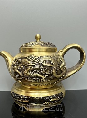 热销高端品质礼盒一壶配8杯加底座龙纹茶壶复古S铜酒壶黄铜龙凤壶