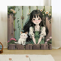 Miyazaki Jun Diy Digital Oil Painting Hand-painted Cartoon Cartoon Drawing to Fill Color Pressure Minimalist propylene Artisanal Oil Color Painting