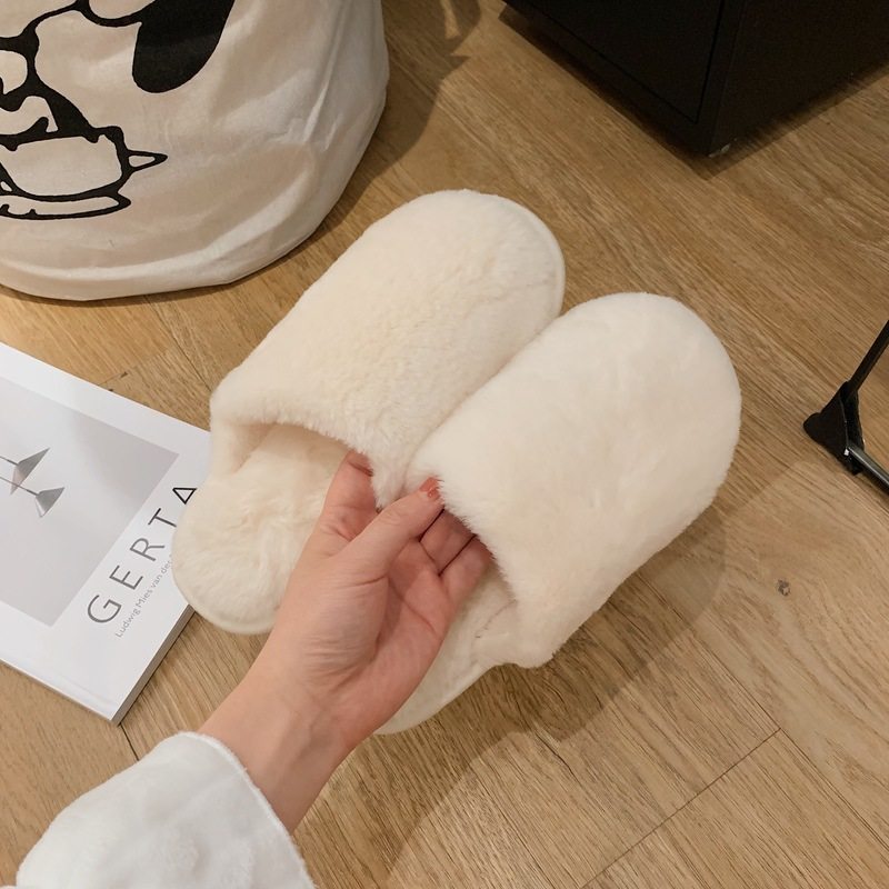 毛毛拖鞋女韩版时尚秋冬居家新款纯色简约平底保暖防滑毛绒棉拖鞋,淘宝优惠券,粉丝福利购,淘宝优惠卷
