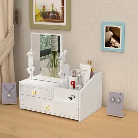 Storage rack multi-function dressing table desktop portable makeup storage box makeup mirror dustproof skin care drawer jewelry