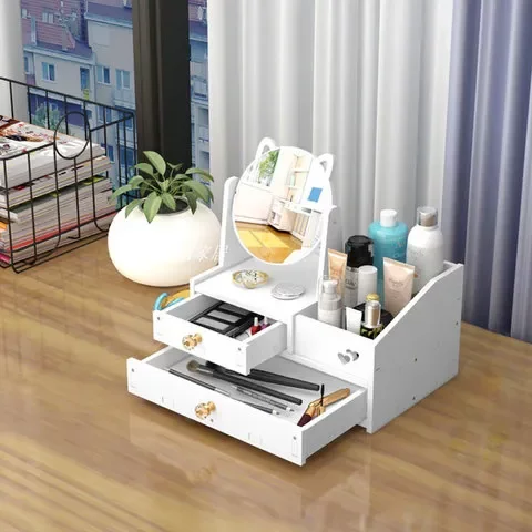 Storage rack multi-function dressing table desktop portable makeup storage box makeup mirror dustproof skin care drawer jewelry