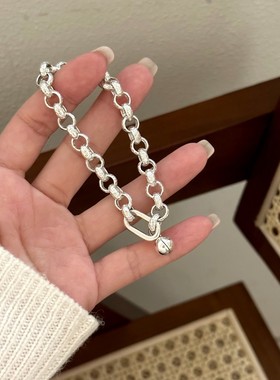 925银手链 韩国ins风简约重工百搭个性捶打纹圆环铃铛手链女 2597