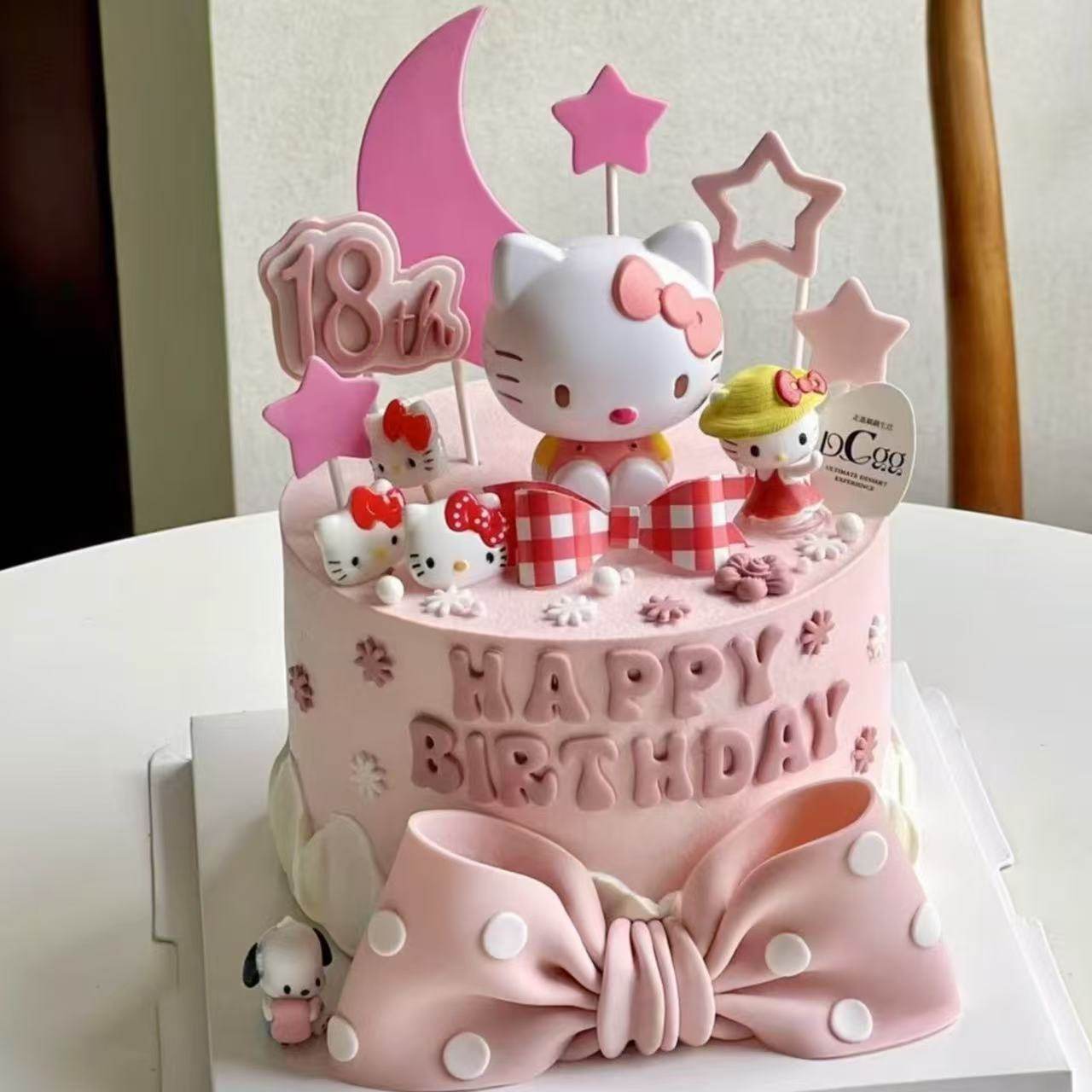 网红蝴蝶结KT猫蛋糕装饰摆件儿童女孩宝宝生日蛋糕烘焙甜品插件,淘宝优惠券,粉丝福利购,淘宝优惠卷