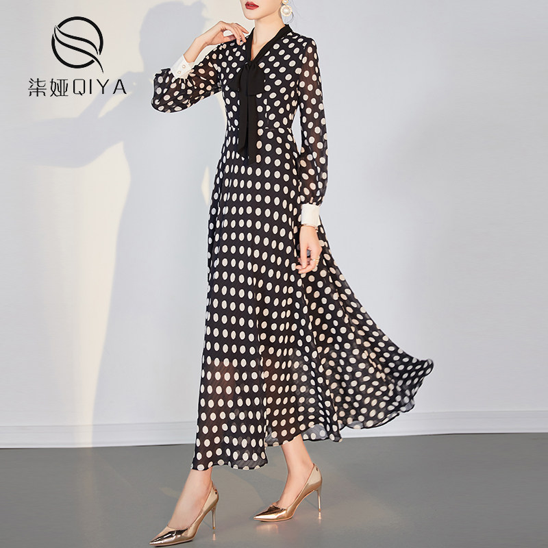 清仓福利雪纺连衣裙女中长款秋季2收腰显瘦波点印花裙子,淘宝优惠券,粉丝福利购,淘宝优惠卷