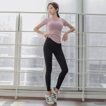 Suit with bra Fitness Pants Splicing Suit Netting Lining Fitness Clothes Cross Border Yoga Uniform Women