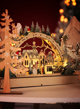 木制圣诞LED桥灯摆件 圣诞场景装饰品 家居半圆形创意摆饰气氛灯