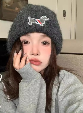 针织帽子小狗刺绣百搭秋冬