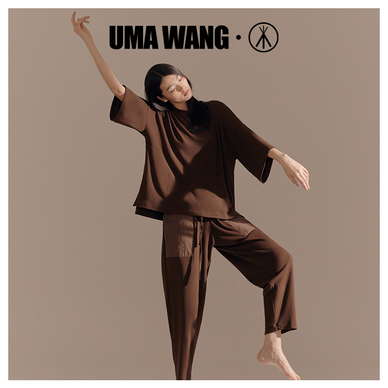 UMA WANG×三枪时装周同款打底衫女双面绒落肩宽松外穿家居上衣