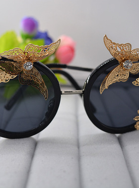 巴洛克走秀蝴蝶磁花时尚太阳镜墨镜 户外出游开车女士太阳镜