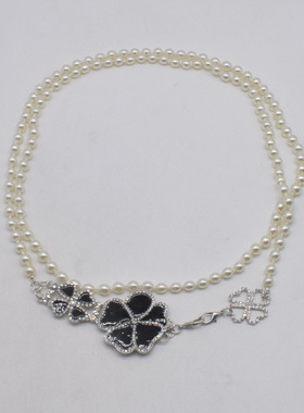 欧美黑色花朵水钻个性夸张高级项链时尚简约潮流珍珠串珠长款颈链