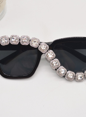 超大方框镶钻S不对称太阳镜欧美夸张个性女士遮阳防晒眼镜墨镜潮