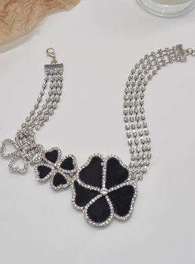 欧美个性夸张闪钻黑色大花朵项链女轻奢高级感锁骨链百搭项圈颈链