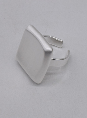 欧美时尚简约重工银色拉丝几何图形戒指可开口方面小众设计感指环