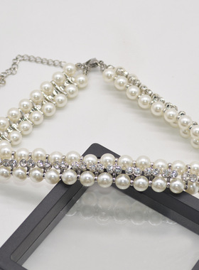 高级感镶钻珍珠项链女奢华派对宴会礼服锁骨链配饰气质短款锁骨链