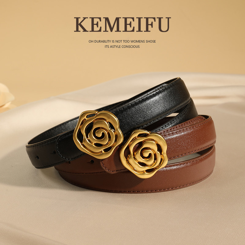 细腰带女真皮玫瑰扣精准美感小皮带显瘦牛皮裤带配连衣裙腰封新款,淘宝优惠券,粉丝福利购,淘宝优惠卷