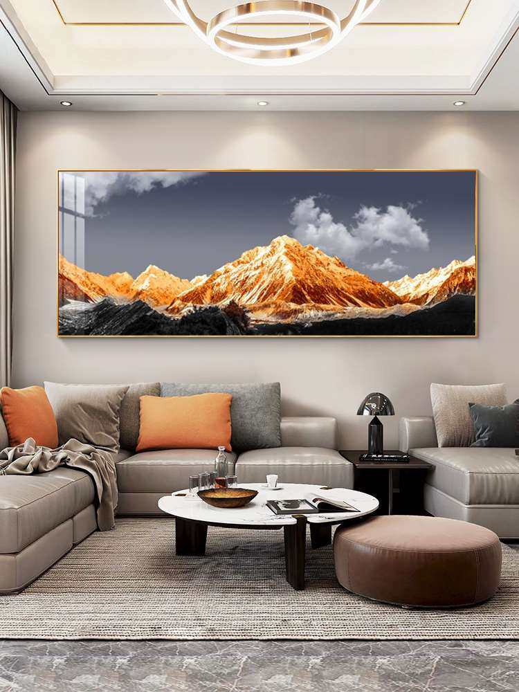 日照金山挂画客厅装饰画沙发背景墙现代轻奢大气壁画山水画靠山图_虎窝淘
