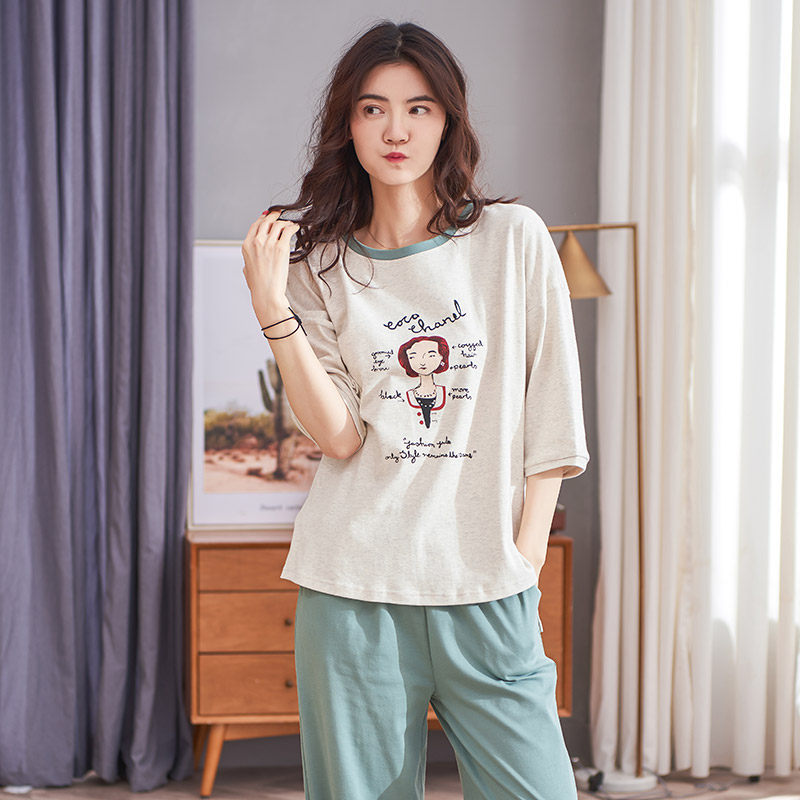 秋鹿清仓夏季新品短袖七分裤睡衣 秋鹿服饰outlets店睡衣/家居服套装