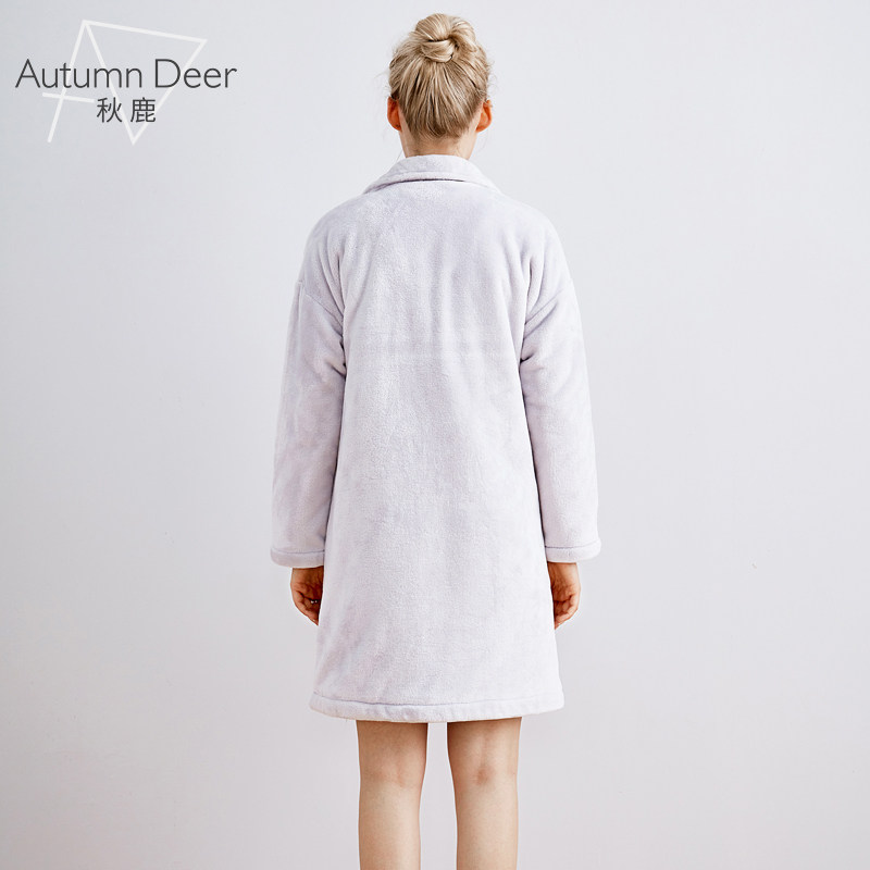 秋鹿睡衣女长袖珊瑚绒夹棉睡袍短款冬季纯色简约浴袍女士家居服,淘宝优惠券,粉丝福利购,淘宝优惠卷