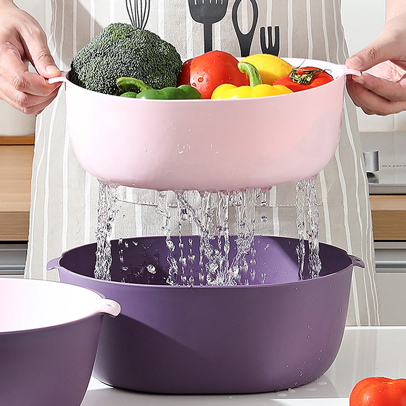 3件套双层沥水篮厨房洗菜神器淘米篮水果盆水果盘收纳篮洗菜盆,淘宝优惠券,粉丝福利购,淘宝优惠卷