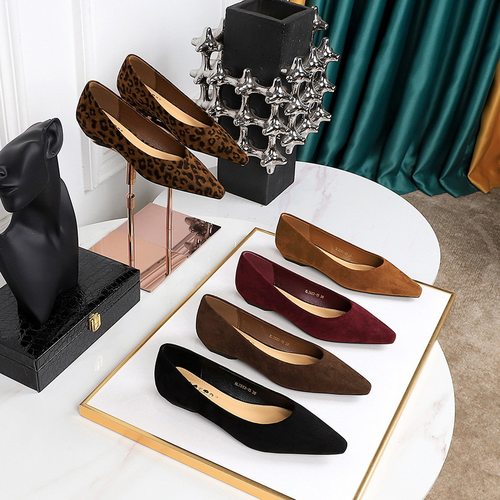 新品3683-15欧美风尖头舒适坡跟鞋绒面浅口低跟女鞋豹纹一脚蹬单 - 图1