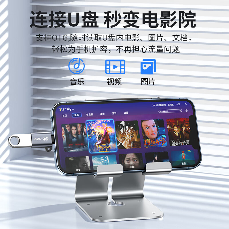 毕亚兹适用苹果otg转接头外接U盘lightning转USB优盘3.0转换器连接iphone手机iPadpro平板ipad接键盘鼠标相机 - 图1