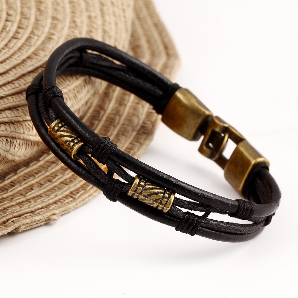 Bracelet Multilayer Leather bangle wristlet外贸欧美风手链新 - 图0