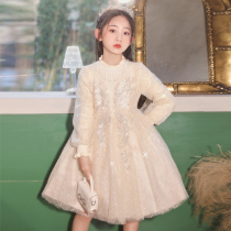 Girl Skirt Autumn Winter Dress Child Plus Suede High-end Aisha Princess Dresses Girl Flowers Childlike Wedding Gown Winter Dress