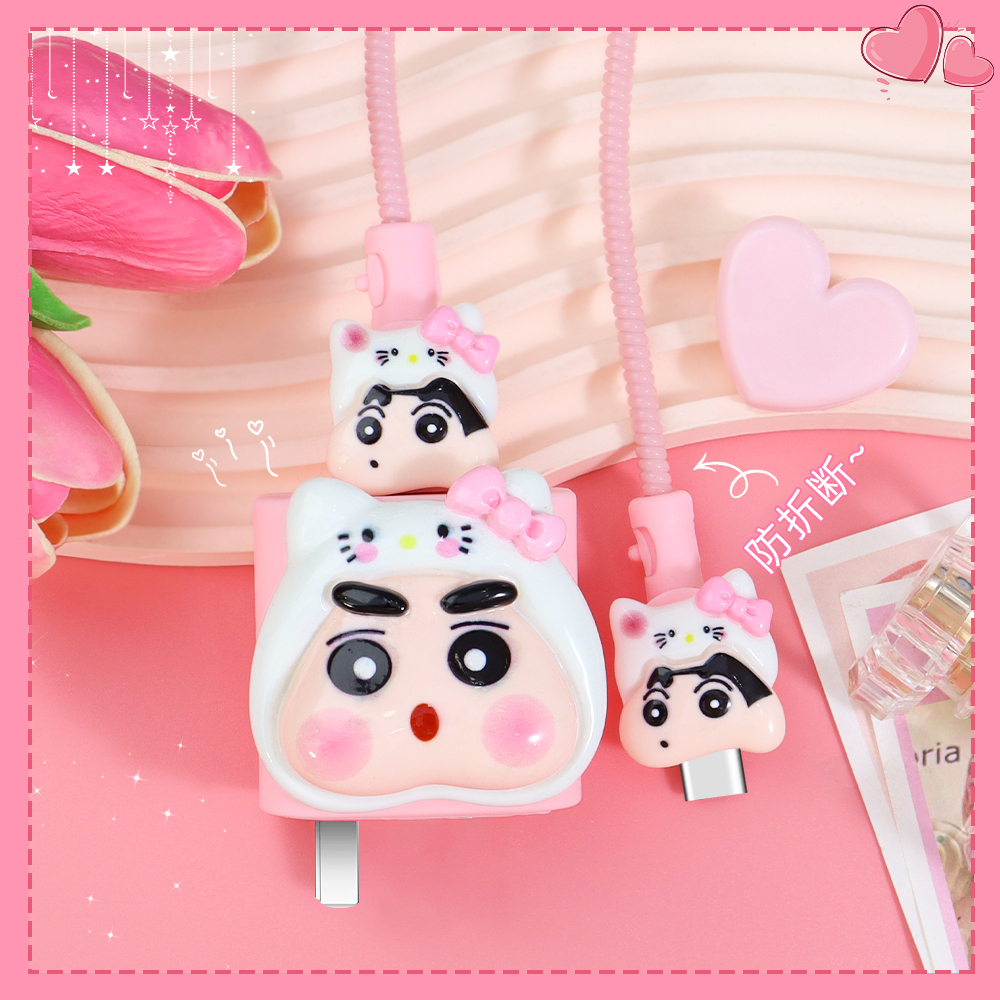 适用防断裂修复神器90W红米Turbo4ProNote13Pro可爱卡通新款充电器套红米k80/k70e/turbo4数据线缠绕绳保护套 - 图2