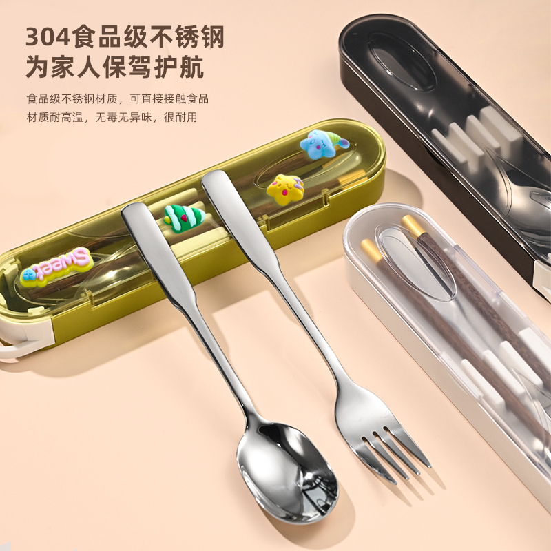 便携筷子勺子套装上班族小学生勺子筷子套装餐具盒单人筷勺收纳盒 - 图3