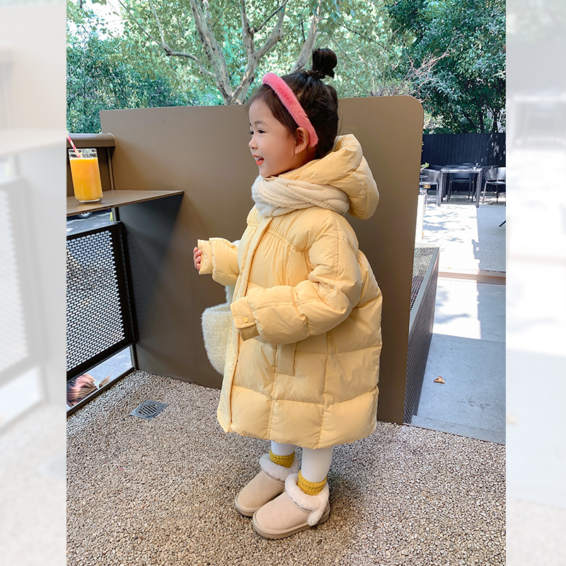2023冬装女童小童保暖洋气儿童羽绒服宝宝棉服韩版中长款外套潮