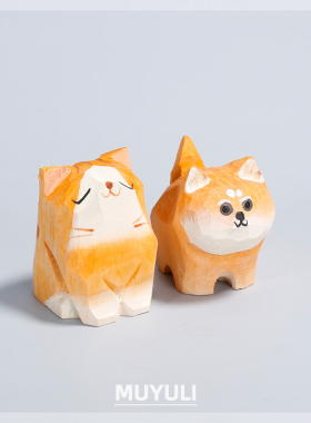 小狗柴犬橘猫手工木雕饰品桌摆件可爱生日礼物小物品木头迷你动物