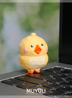 木雕生肖小鸡工位桌面摆件可爱女玉米情侣一对装饰情人节礼物创意