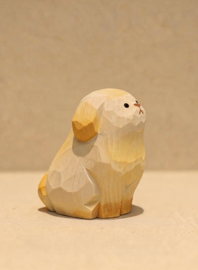 一只小金毛！手工木雕可爱小狗摆件卡通动物桌面装饰生日礼物送人