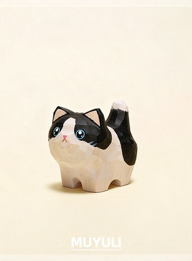 手工木雕小猫咪桌面摆件木质雕刻工艺品呆萌可爱创意礼品玩具玩偶